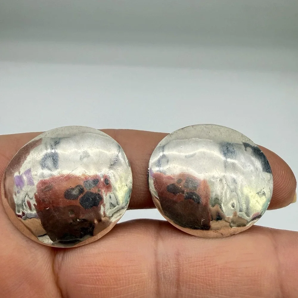 Vtg Navajo Sterling Silver Concho Earrings Modernist Hammered